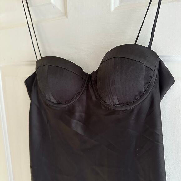 Meshki Zahli Corset Top Stitch Satin Mini Slip Dress Black Size XL Minimalist - Picture 7 of 9